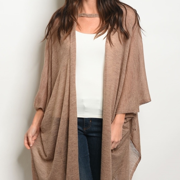 TAUPE KNIT CARDIGAN SWEATER - Picture 2 of 3